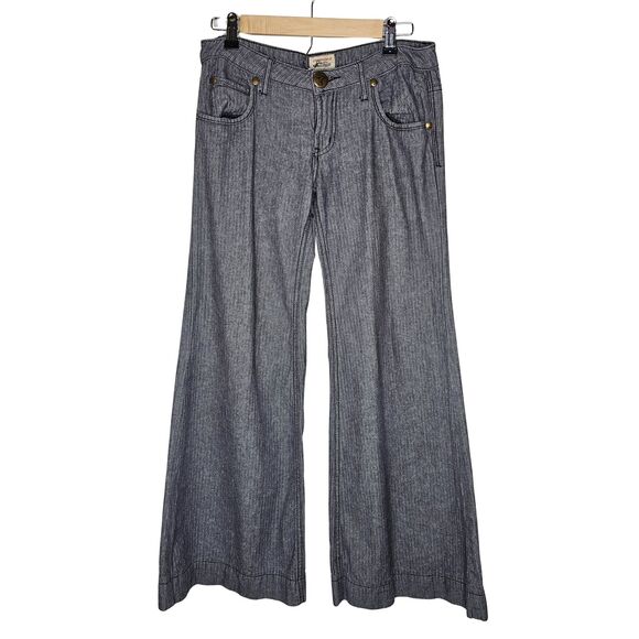 Free People Sz 27 Wide Leg Pants Low Rise 5 Pockets Herringbone Gray 28 *Flaw - Picture 1 of 11